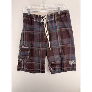 Billabong Plaid Board Shorts Mens 30 12" Swim Trunks Cargo Style Pocket Y2K